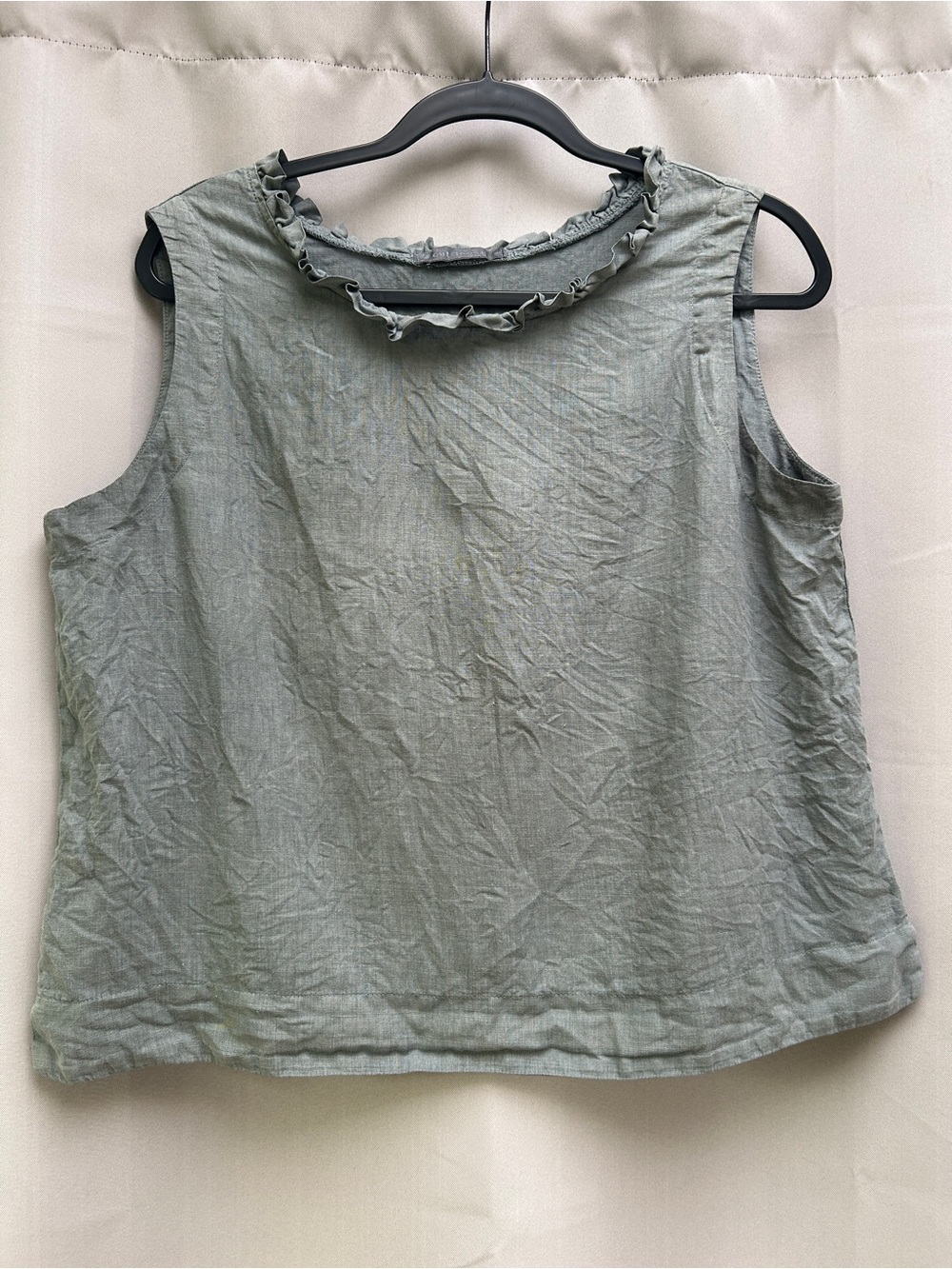 Cut Loose Womens 100% Linen Boxy Ruffle Top Sz M Sage Green Oversized Lagenlook